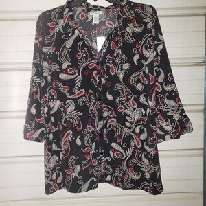 Plus Size 4X New 30/32 Paisely Print dressy black blouse women's top shirt work